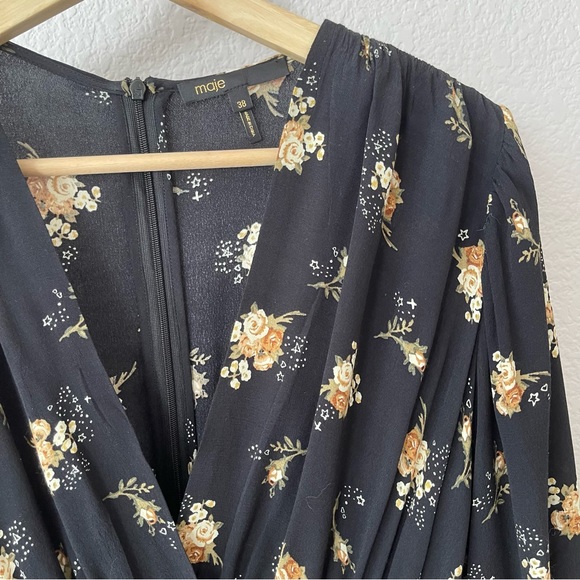 Maje Floral Long Balloon Sleeve Mini Dress, Size 6 US/38 FR - Picture 3 of 13